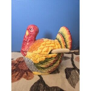 Vintage Ceramic Turkey Gravy Boat Tureen w/ Ladle